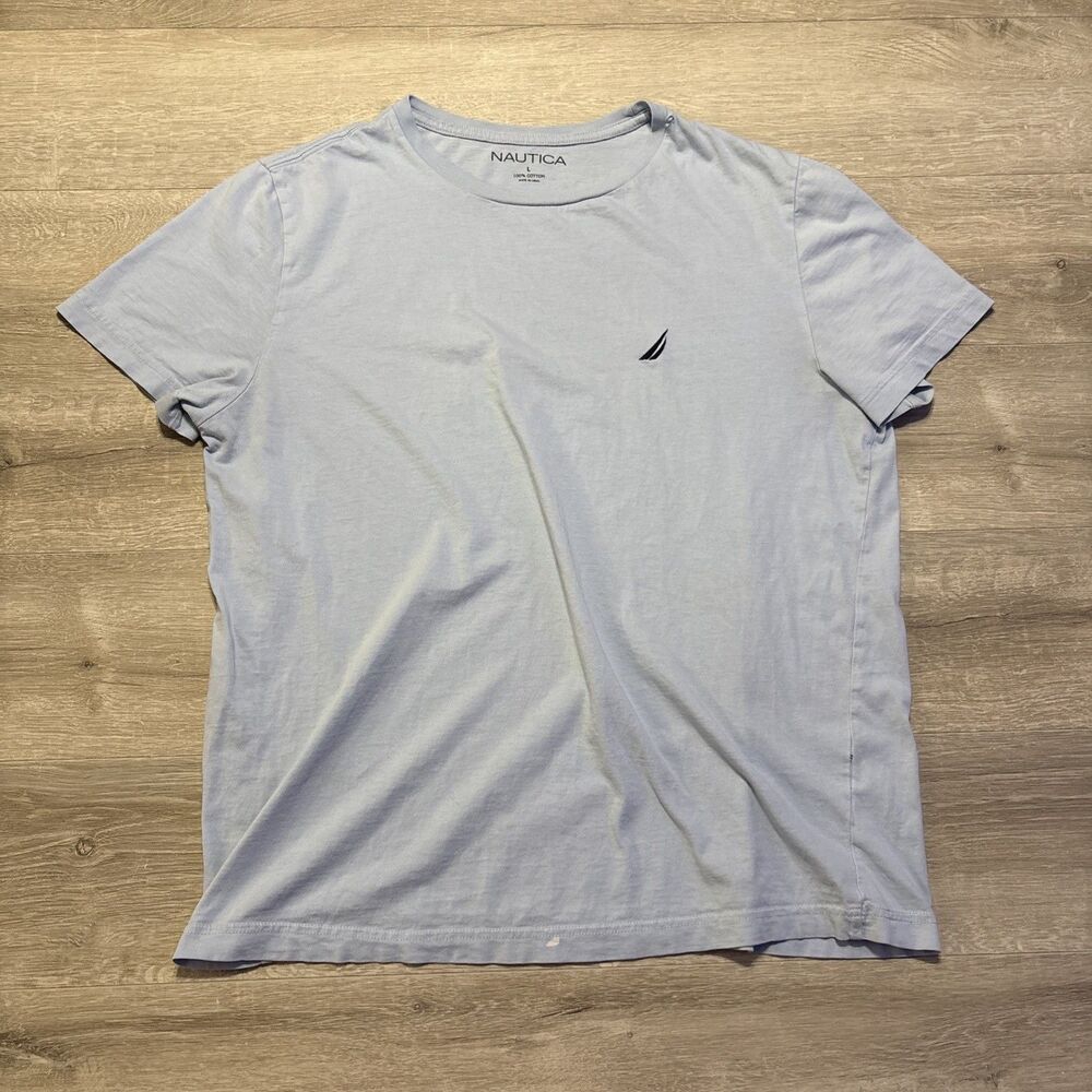 Nautica Mens Large Blue T Shirt Crew Neck Cotton Short Sleeve Logo Casual Tee